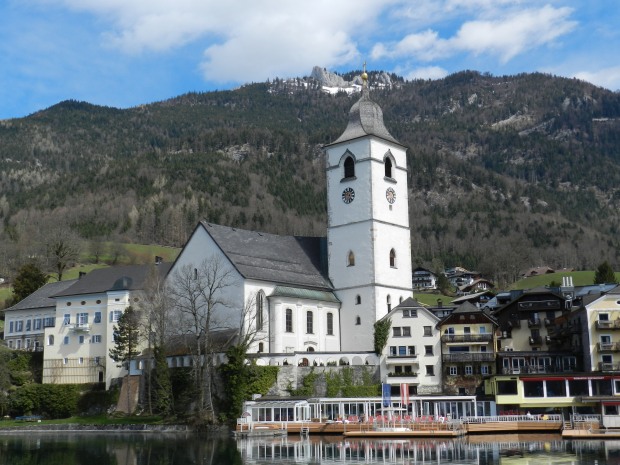 View of St. Wolfgang church from the boat