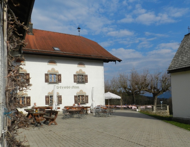 Strobl Alm- an historic old restaurant at the top of a hill.